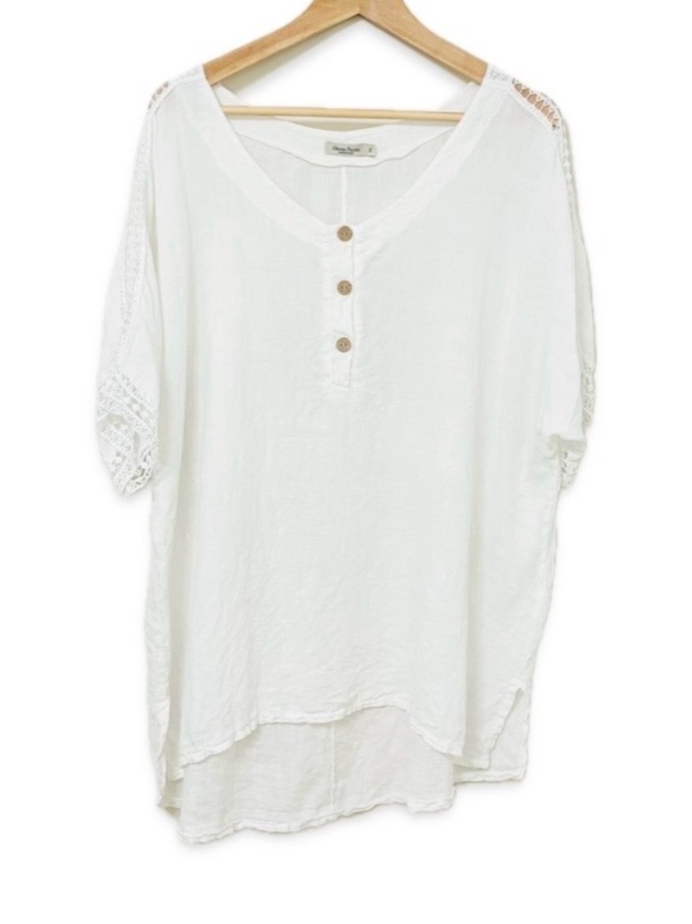 Alessia Pacini Italian 100% Linen Crochet Lace Short Sleeve Top 1X Made in Italy